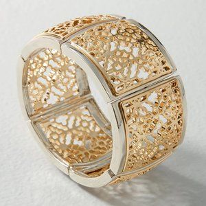 WHBM Goldtone + Silvertone Stretch Bracelet FILIGREE